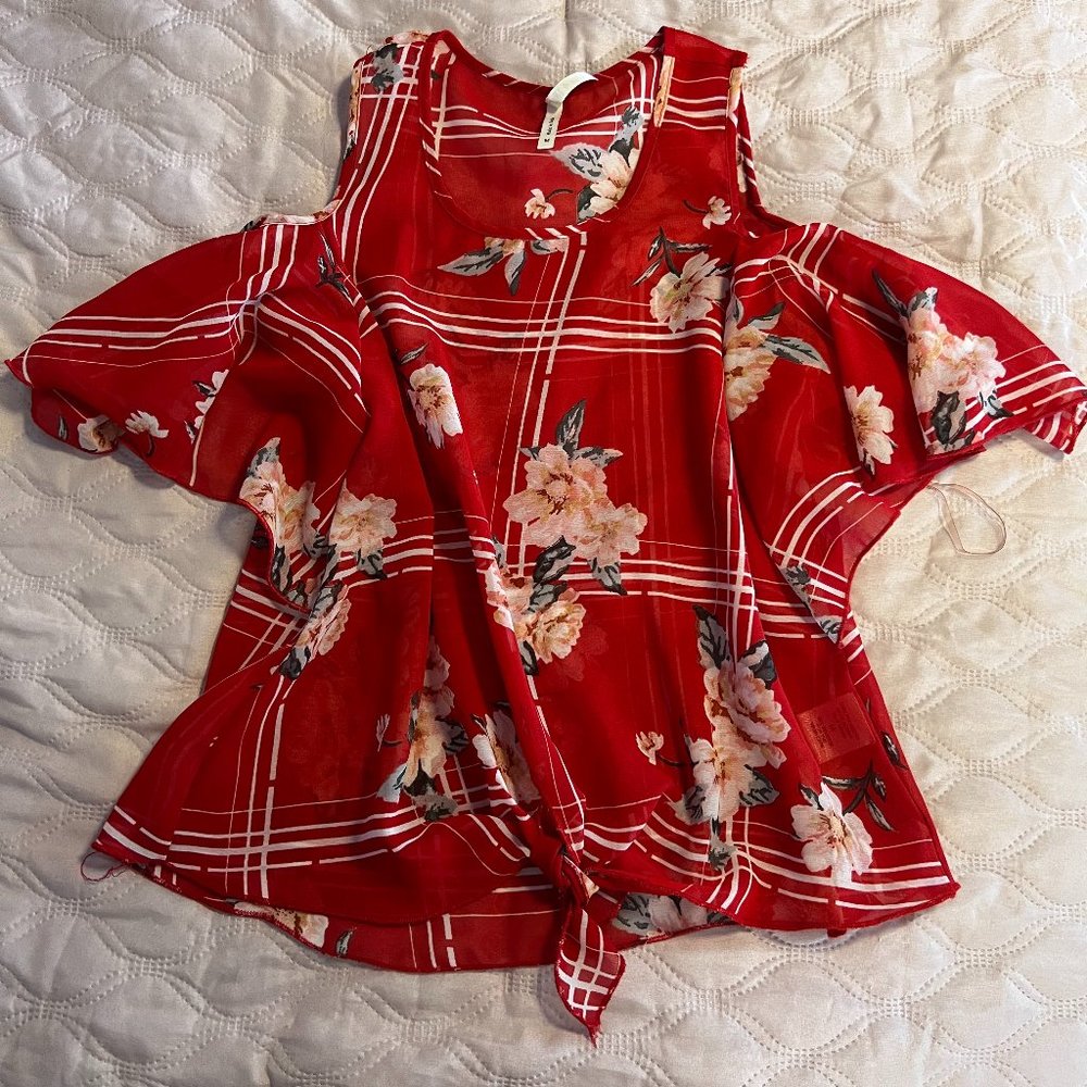 Red Cold Shoulder Blouse.